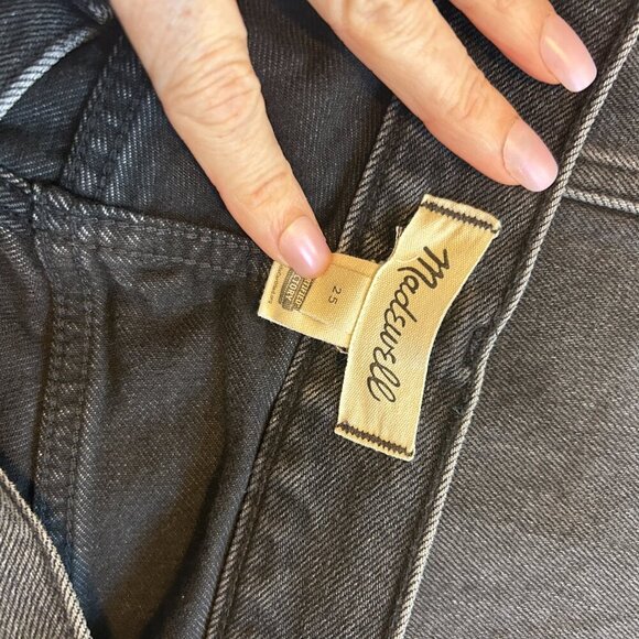 MADEWELL Black Denim Skirt with Long Slit Down the Front Raw Hem Size 25 - Picture 4 of 5